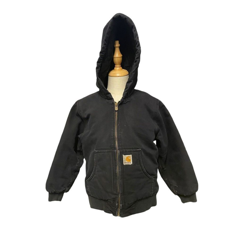 VTG Kids Carhartt Quilt Lined Brown Hooded Full Zip Jacket Size XS-6 - Picture 3 of 3